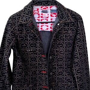 Ecko Red Denim Foundry Vintage Black Gold Metallic Monogram Cropped Jacket Sz L